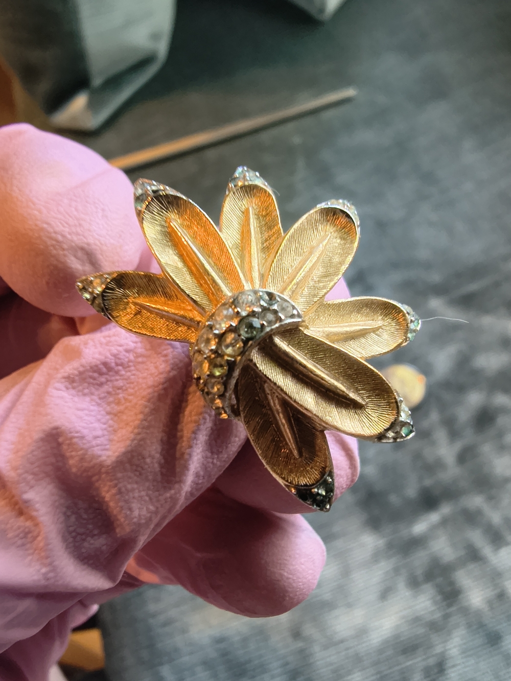 Trifari Vintage Gold Plated Orange Enamel Floral Clip-On Earrings with Gold Trim - Picture 5 of 12